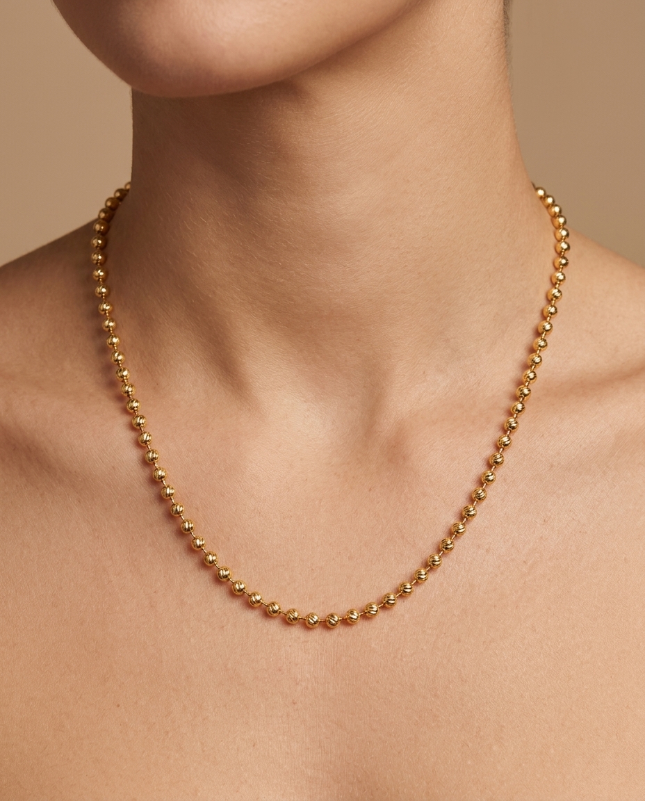 Hollow Balls Chain in Yellow Gold on model