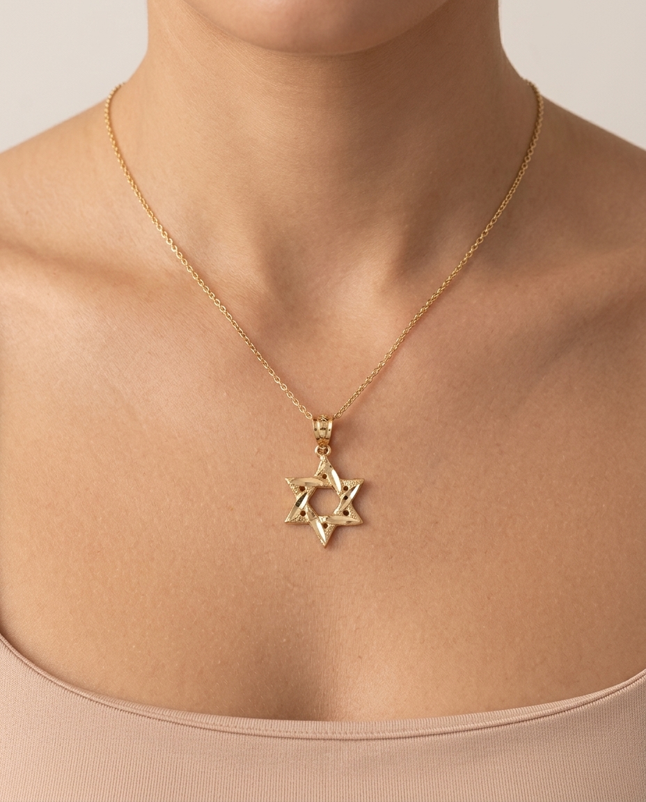 Star of David Pendant in Yellow Gold on model