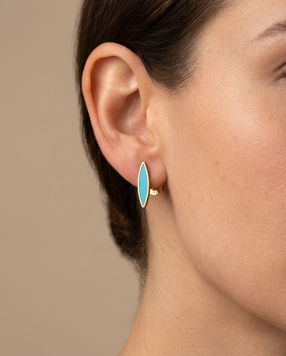 Turquoise Earring in Yellow Gold on model