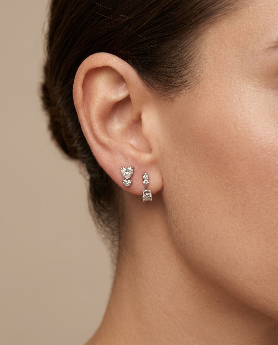 Diamond Earrings . in White Gold on model
