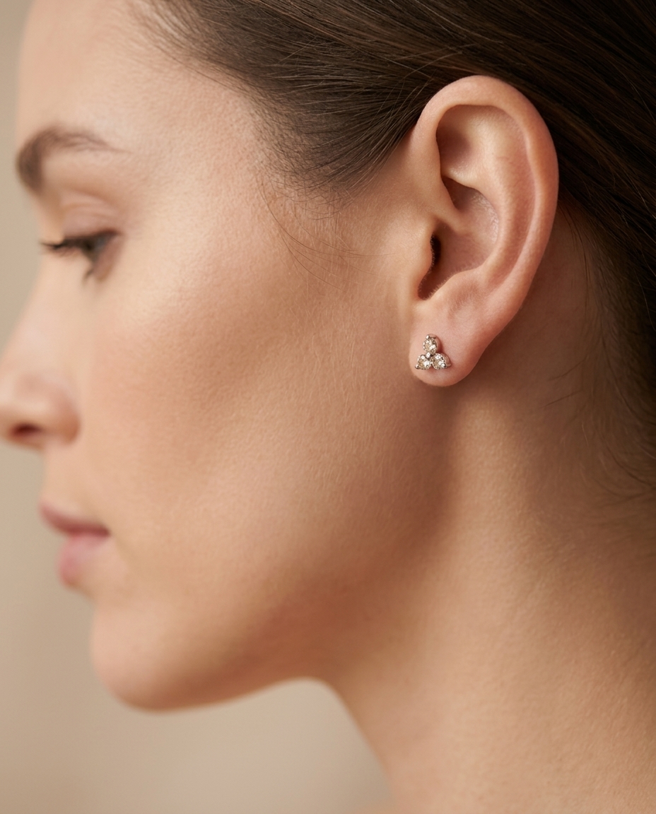 Diamond Trio Stud . in White Gold on model