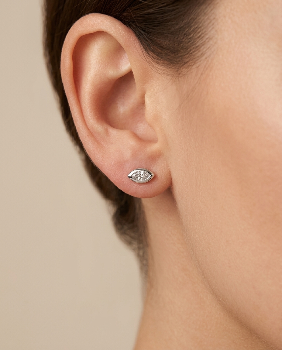 Marquise Diamond Earring . in White Gold on model