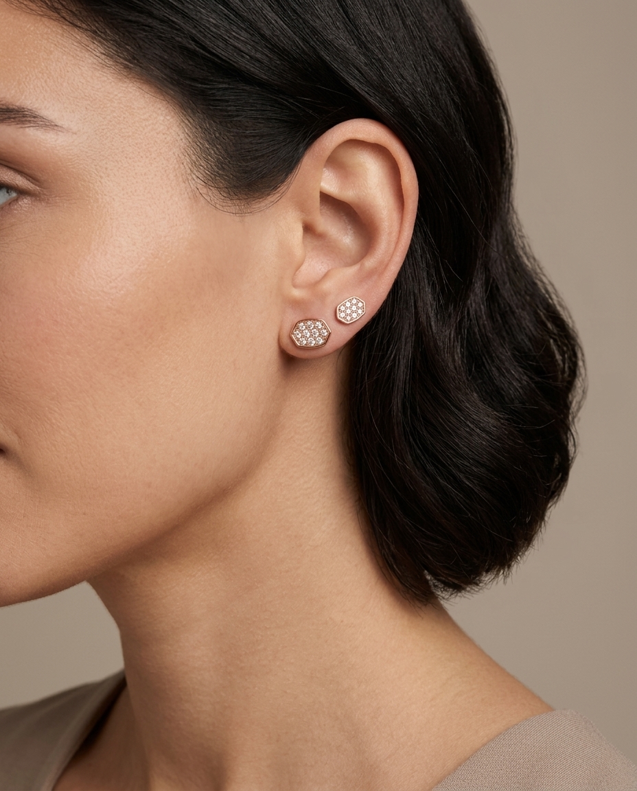 Diamond Earring Stud . in Rose Gold on model