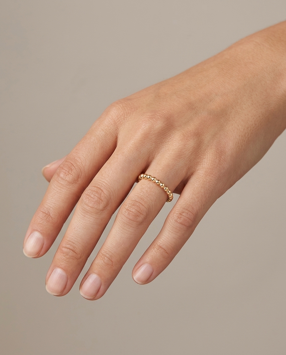 Plain Gold Bead Ring in Yellow Gold on model