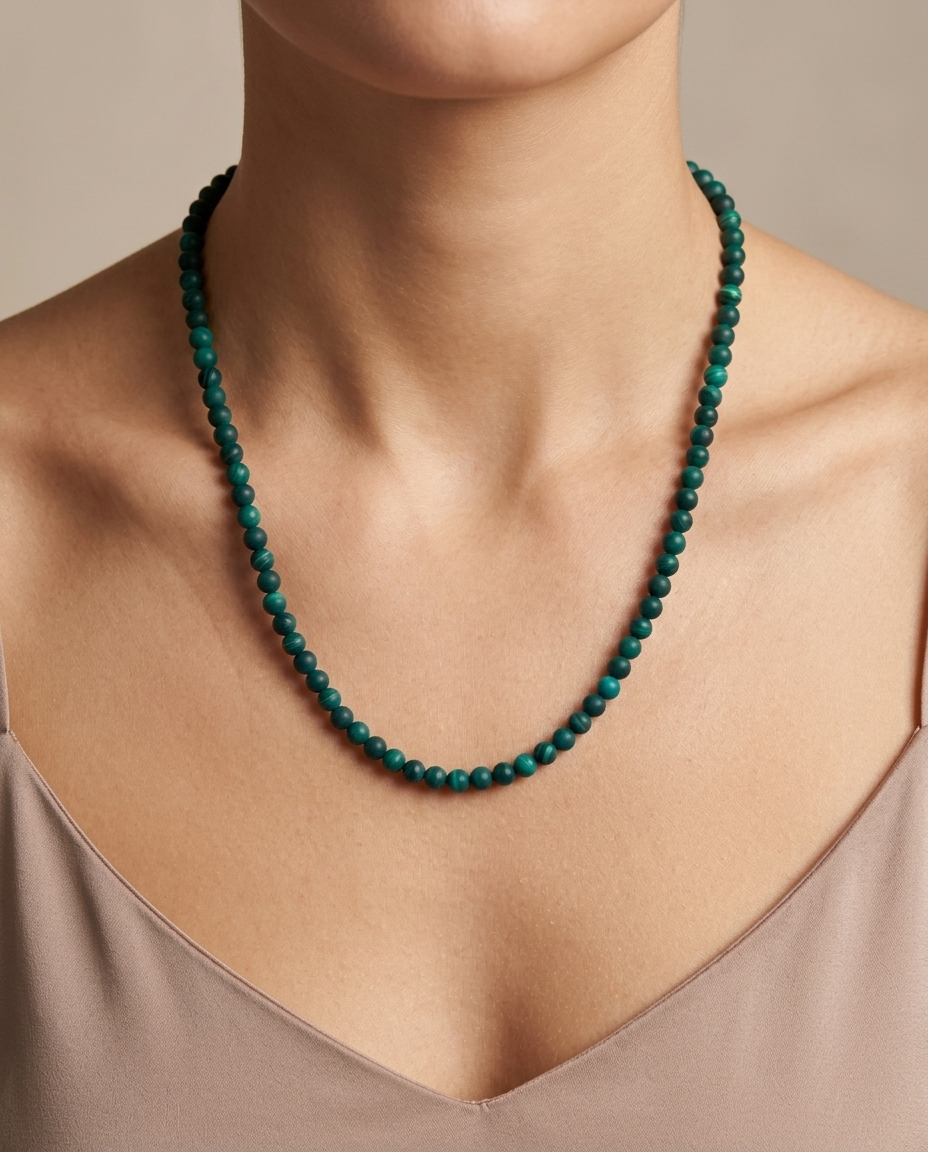 Malachite Beaded Necklace on model