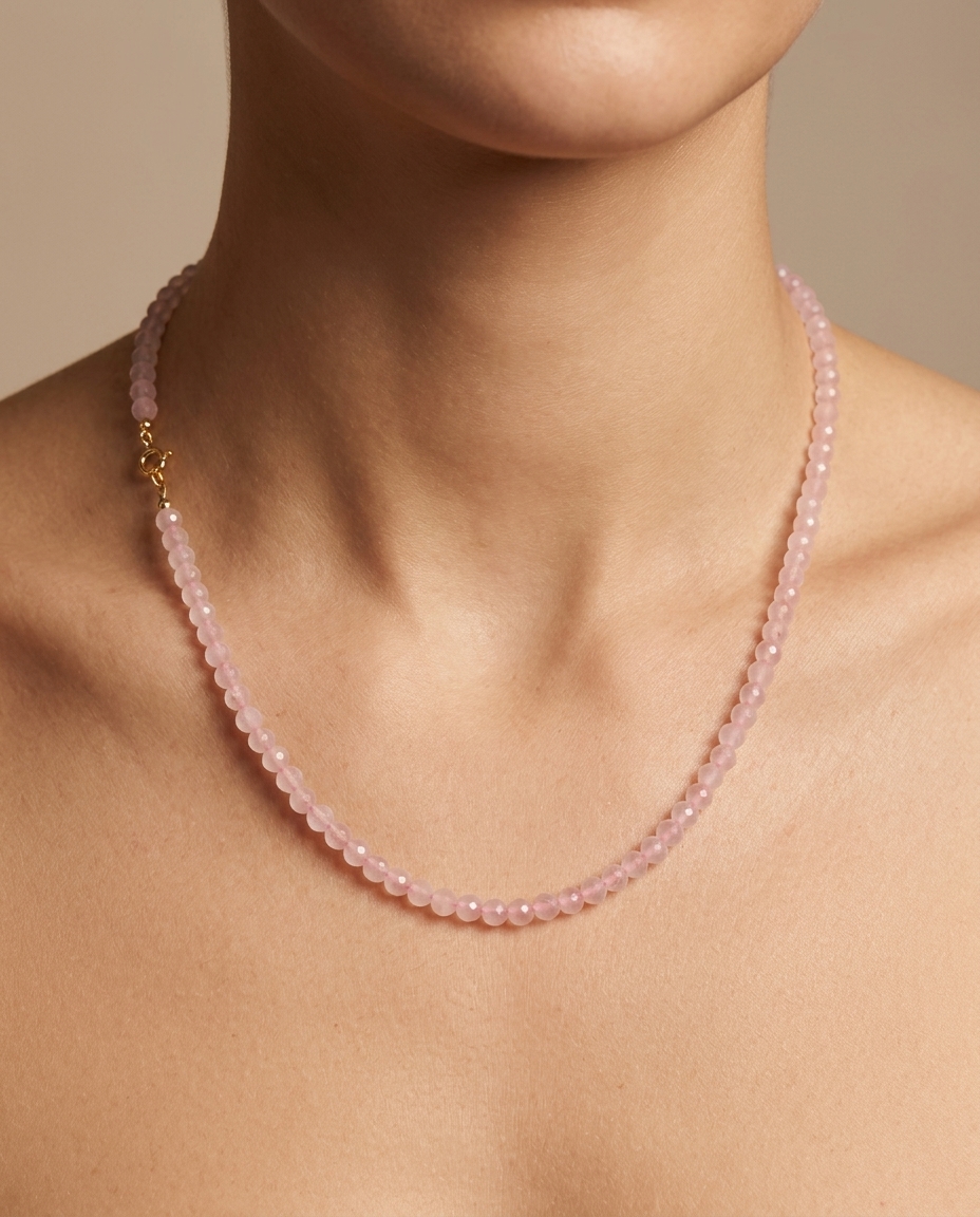 Quartz Beaded Necklace on model